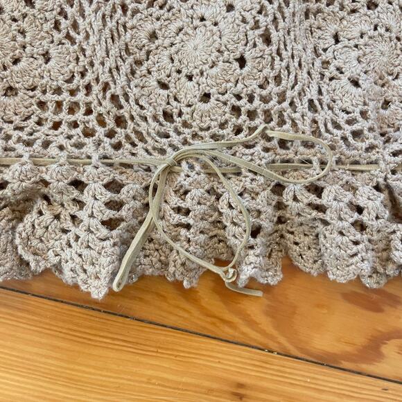 Y2K Boho Crochet Open Knit Top Beaded Floral Beige Hippie Festival Fairy L - Picture 6 of 9